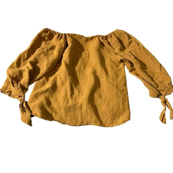 Hayden Los Angeles women's small crop button down mustard yellow blouse - Picture 2 of 5